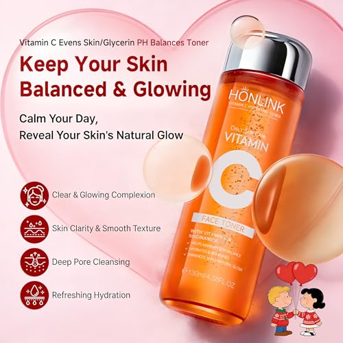 Vitamin C Hydrating Face Toner 130ml, Gentle Daily Toner with Niacinamide & Hyaluronic Acid, Alcohol-Free Skin Care for All Skin Types, Valentine¡¯s Day Gift for Her