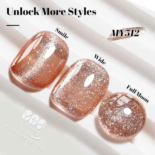 YTD Likomey Cat Eye Gel Nail Polish,Platinum Glitter 15ml Champagne Gold Magnetic Reflective Flash Sparkle Shiny Salon Home Fall Winter UV Color Varnish with Magnet Stick,HEMA Free TPO Free,MY512