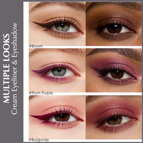 QHOSIULI Burgundy Waterproof Gel Eyeliner & Eyeshadow 2-in-1 Cream Pot - Long-Lasting, Smudge-Resistant, Matte Waterline Makeup with Brush