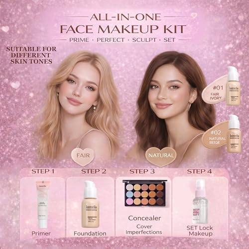 All-In-One Makeup Kit for Beginners & Teens with Eyeshadow, Foundation & Brushes