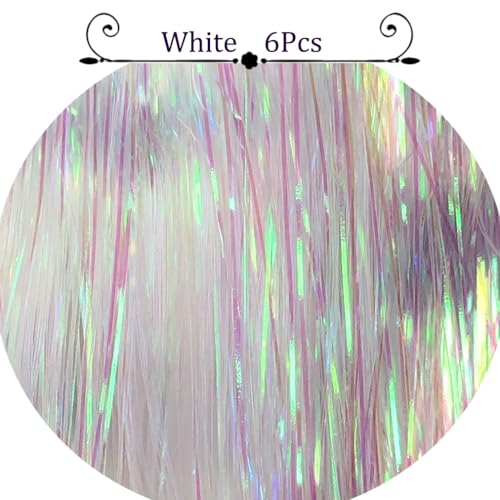 HENSLEELY Fairy Hair Tinsel Kit with Tools 48 Inch White - 6 Pcs, 1200 Strands