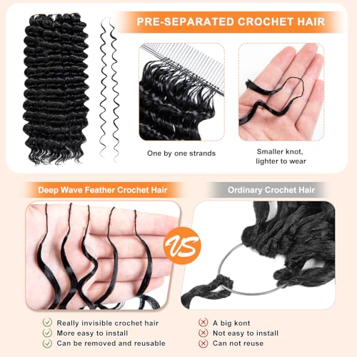 Feather Crochet Hair 18" Deep Wave 100 Strands Miracle Knots