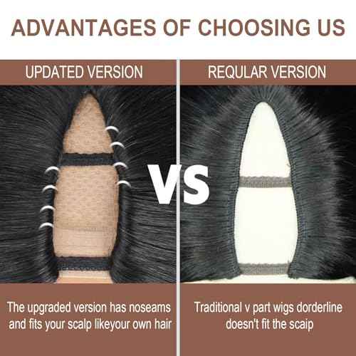 Kinky Curly V Part Wig Human Hair Upgrade U Part Human Hair Wig With Adjustable Drawstring Wig V Shape Clip In Half Wigs Afro Curly for Women No Sew in NO Glue200% Density 18 Inch