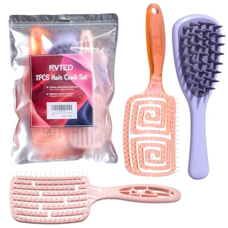 3-Piece Detangling Hair Brush Set with Scalp Massager