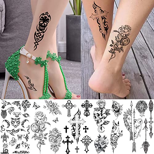 52 Sheets Temporary Tattoos for Men Women Kids Black