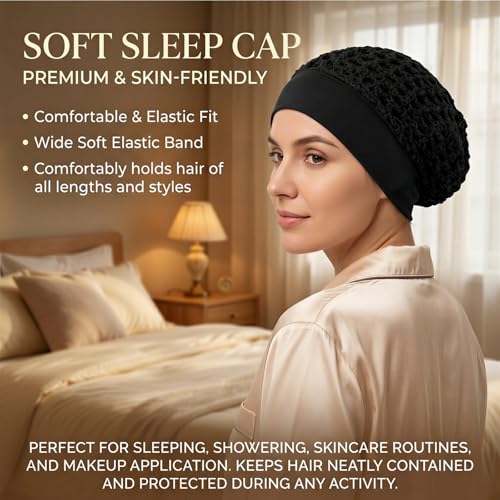 Chedin Mesh Hair Net with Wide Band, Black | Hair Protection | 2 Pack