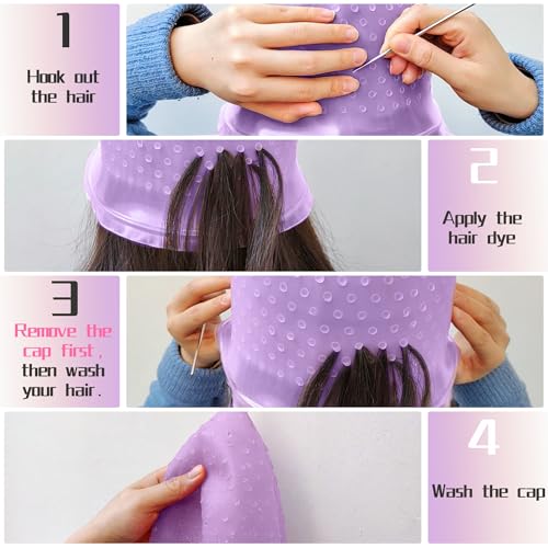 Silicone Hair Highlighting Cap Kit with Crochet Hook & Brush