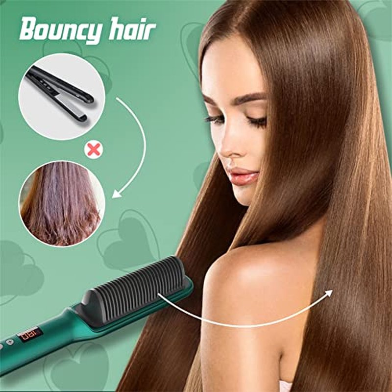 2-in-1 Ionic Hair Straightener Brush with 5 Heat Settings