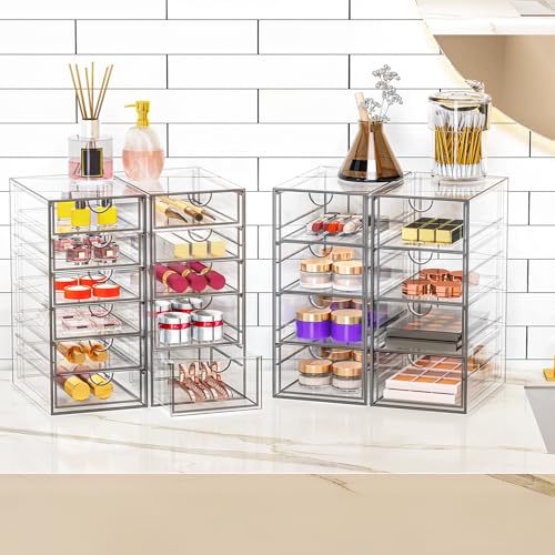 Acrylic Makeup Organizer with 19 Drawers - 4 Pack Storage