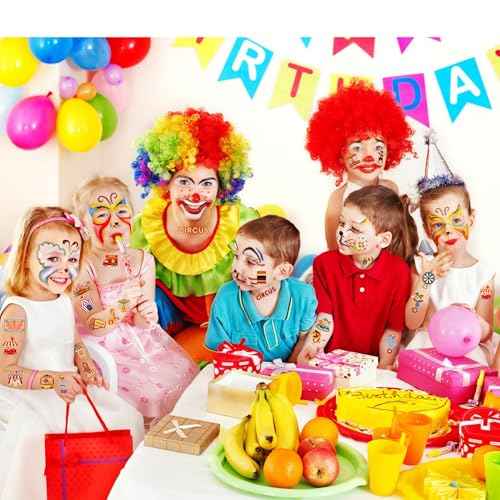 50 PCS Carnival Circus Temporary Tattoos for Kids, Circus Themed Tattoos for Birthday Party Supplies Funny Clown Tattoo Stickers for Kids Boys Girls Party Bag Filler