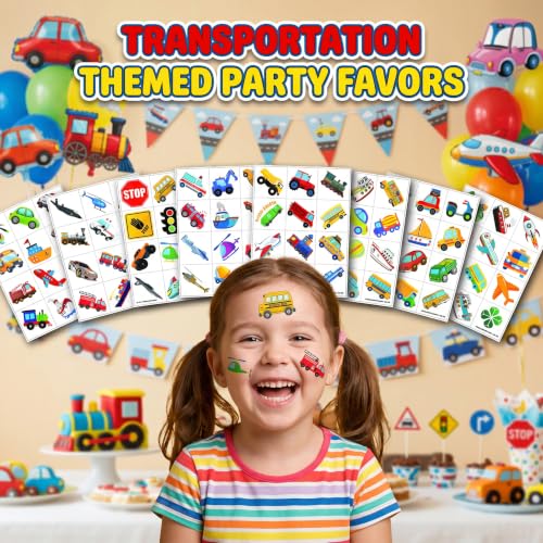 96 PCS Transportation Temporary Tattoos for Kids