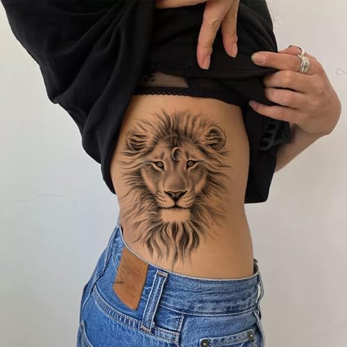 2 Sheets Arm Thigh Leg Waterproof Fake Temporary Tattoos Sticker Grey Lion