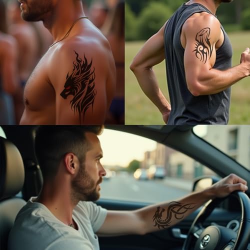 Large Tribal Temporary Tattoos for Men & Women ? 10 Sheets 7.4"x4.7" Black Totem Fake Tattoos, Waterproof Removable Body Art Stickers for Chest, Arms, Shoulders, Legs