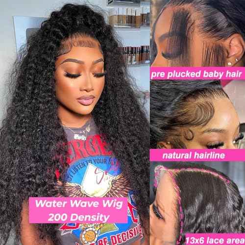 32 Inch Water Wave 13x6 HD Lace Front Wigs Human Hair Pre Plucked 200 Density Deep Part Curly Wig for Women Water Wave Frontal Wigs Human Hair