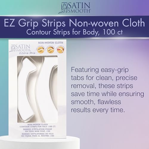 Satin Smooth EZ Grip Non-Woven Wax Strips for Face & Body ? Contour Facial Wax Strips Hair Removal, Waxing Strip for Women, 100 ct