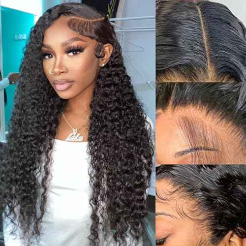 4x4 HD Lace Closure Human Hair Deep Wave Closure Free Part 20 Inch 100% Unprocessed Brazilian Virgin Human Hair Extensions Pre Plucked 150% Density Natural Black