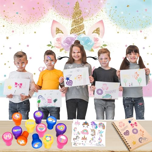 36 Piece Unicorn Party Favors - 24 Tattoos & 12 Stamps