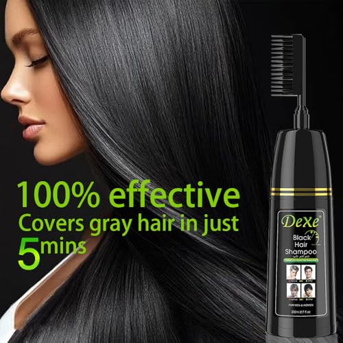 Amzfly Black Hair Shampoo - 3-in-1 Natural Hair Color, Nourishing & Ammonia-Free, 200ml