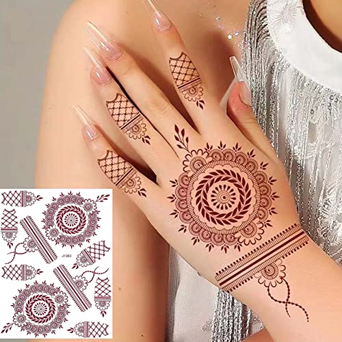 10 Sheets Henna Tattoos Temporary Stickers 10Pcs Brown Tattoo Templates Women Body Art Stickers for Wedding Party(10pcs Brown)