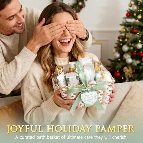 MAYICIVO Sage Green Bergamot Jasmine Spa Gift Basket for Women - Self Care Kit