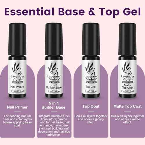 Lavender Violets 49 Pcs Gel Nail Polish Set, 45 Colors Gel Polish U V LED with Base, Glossy & Matte Top Coat for Nail Art Designs A907