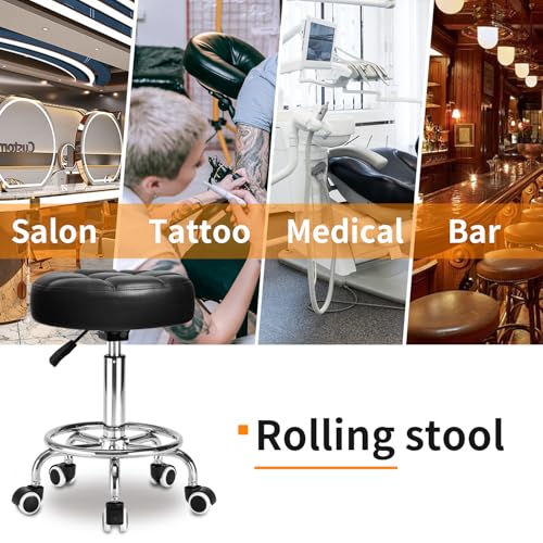 Rolling Stool with Wheels - PU Leather, 300lb Capacity