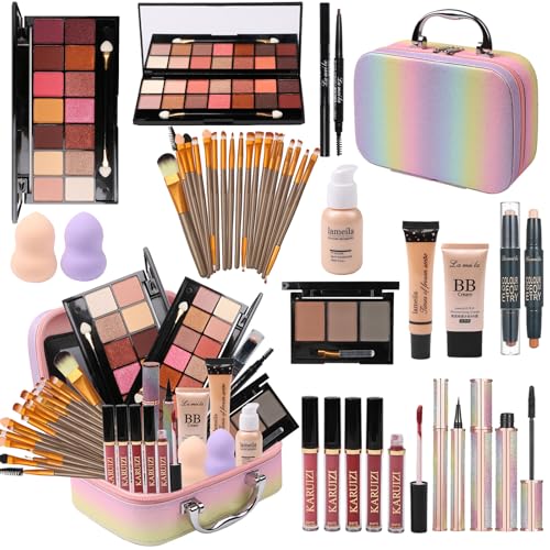 Rainbow Makeup Kit for Girls with Brushes & Case