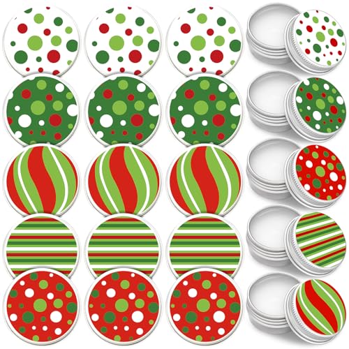 25 Pcs Christmas Lip Balm Gifts Bulk Elf Peppermint Candy Flavor Lip Balms Tins Employee Appreciation Thank You Gifts Christmas Stocking Stuffers for Women Men Coworkers Teachers(Chic Style)