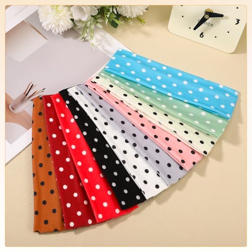 10 Pcs Polka Dot Headbands for Women - Comfortable Elastic Hairbands