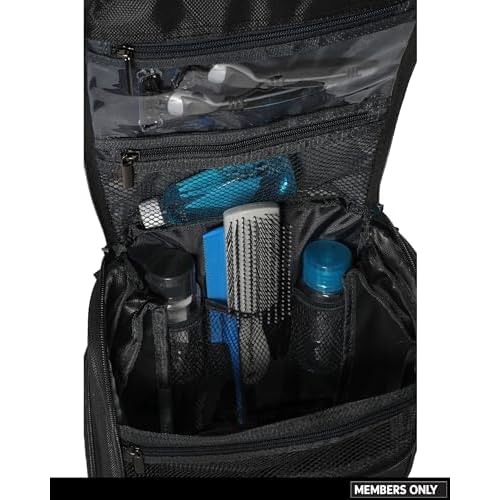 Members Only Hanging Toiletry Bag with Rotating Hook, Black Toiletry Organizer, Bathroom Bag