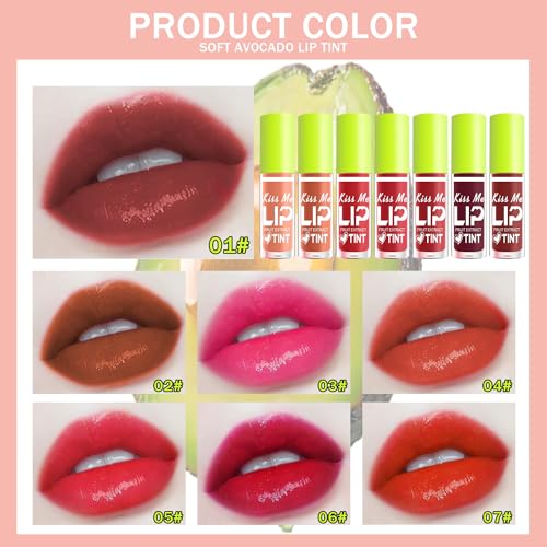 7 Colors Lip Tint Stain Set, Watery Lip Stain Mini Liquid Matte Lipstick,Moisturizing Lip Stain, Long-Lasting,Non-Stick Tinta Para Labios, Waterproof and High Pigment Lip Makeup (02# AVOCADO)
