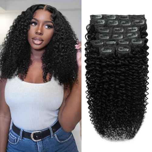3C 4A Curly Clip In Hair Extensions Real Human Hair 20 Inch 110g 8pcs Kinky Curly Clip Ins Full Head for Black Women 100% Brazilian Remy Human Hair Extensions Natural Color with 20 Clips