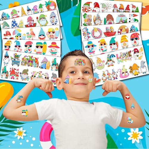 Summer Gnomes Temporary Tattoos, 10 Sheets 100 Pcs