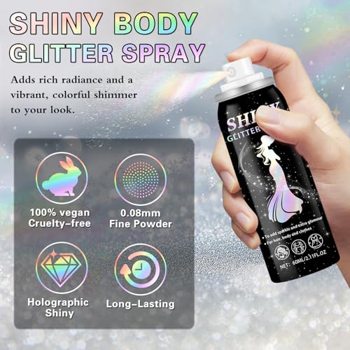 Shiny Silver Body Glitter Spray - 60ml Holographic Fine Powder