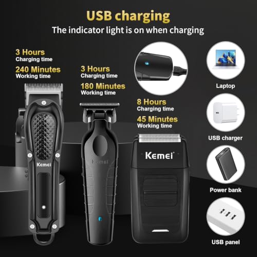 KEMEI 3-in-1 Cordless Hair Clippers Beard Trimmer Foil Shaver Set