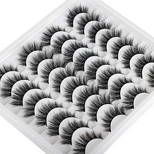 JIMIRE 16 Pairs Cat Eye False Eyelashes Fluffy Natural Fake Lashes 3D Volume Lashes Pack for Cat-Eye Look