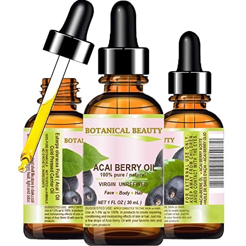 Botanical Beauty? ACAI BERRY OIL 100% Pure Natural Virgin Unrefined Cold Pressed Carrier Oil. 0.5 Fl Oz 15 ml for Face, Skin, Hair, Lip, Nails. Rich in Vitamin E