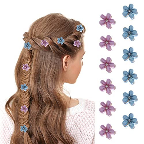 Aysekone 12 Pieces Mini Hair Claw Clips Flower Hair Clips Mini Hair Clips Daisy Hair Clips Flower Clips Barrettes Small Hair Clips Hair Accessories for Women Girls,Blue and Purple