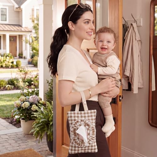 Brown Gingham Quilted Wipe Pouch with Ruffle & Zipper