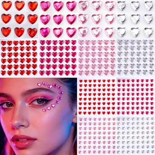 Valentine Heart Rhinestone Stickers, 436 Pieces Self-Adhesive Gems