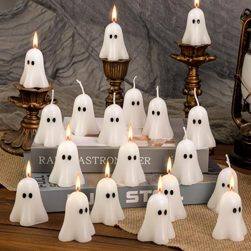 Halloween Ghost Candles 20 Pack - White Spooky Party Decor