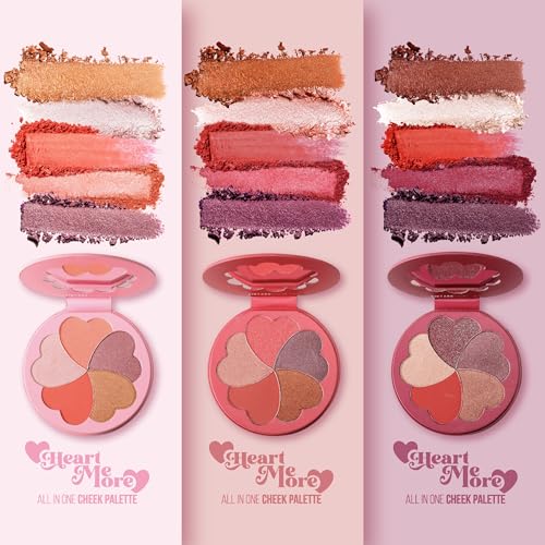 Matte and Highlighter Blush Palette with Mirror, Bronzer Powder Blush Makeup for Cheeks, Bright Pink, Rose Magenta Peach Red Purple, Talc Free