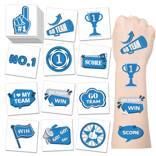 Blue Team Spirit Temporary Tattoos, 100 Pcs 20 Designs