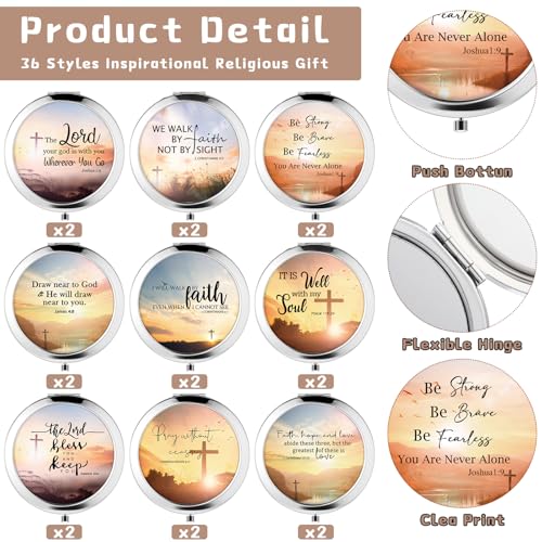 36 Pcs Thanksgiving Christian Compact Mirrors Gifts for Women Bulk Religious Pocket Mirror with Bible Verse Inspirational Scripture Quote Church Gifts for Ladies Church VBS Sunday School