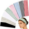HOLAILS Gingham Headbands for Women - Checkered Plaid Wide Elastic Hair Accessories - 8 Pack, Plaid Color Variation