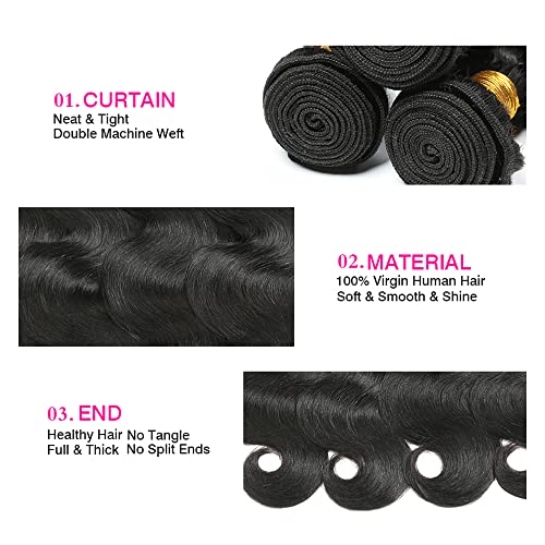 Body Wave Human Hair Bundle 30 Inch #1B Natural Black 50g