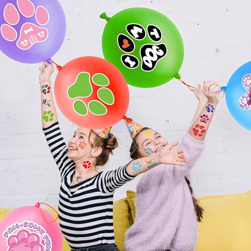 Paw Print Party Favors Set - 24 Punch Balloons & 48 Tattoos