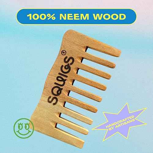 Squigs Beauty Neem Wooden Comb for Women & Men ? Handcrafted Pocket-Sized Wide-Tooth Comb for Hair Detangling, Scalp Massage, Oil Distribution & Anti-Breakage ? Pure Neem Wood for Hair Growth