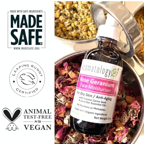 kosmatology Rose Geranium Organic Facial Moisturizer | Anti-Aging Hydration for Dry & Sensitive Skin | Vegan & Cruelty-Free | 2 fl oz