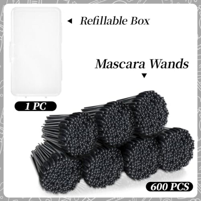 600-Pcs Disposable Eyelash Brushes with Container - Mascara Wands